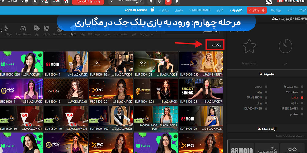 ورود به بازی بلک‌ جک در مگاپاری